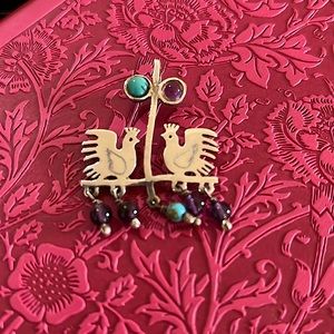 Sterling Silver Turquoise Amethyst Roosters Pendant